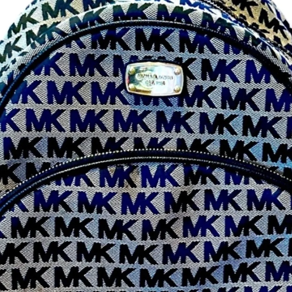 Michael Kors Black Jaquard Signature Canvas with Leather Straps Abbey Backpack